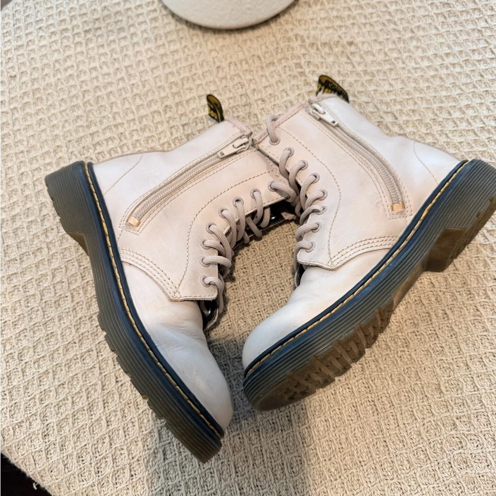 Dr. Martens Cream Leather Kids' Lace-Up Boot Interior Label Visible